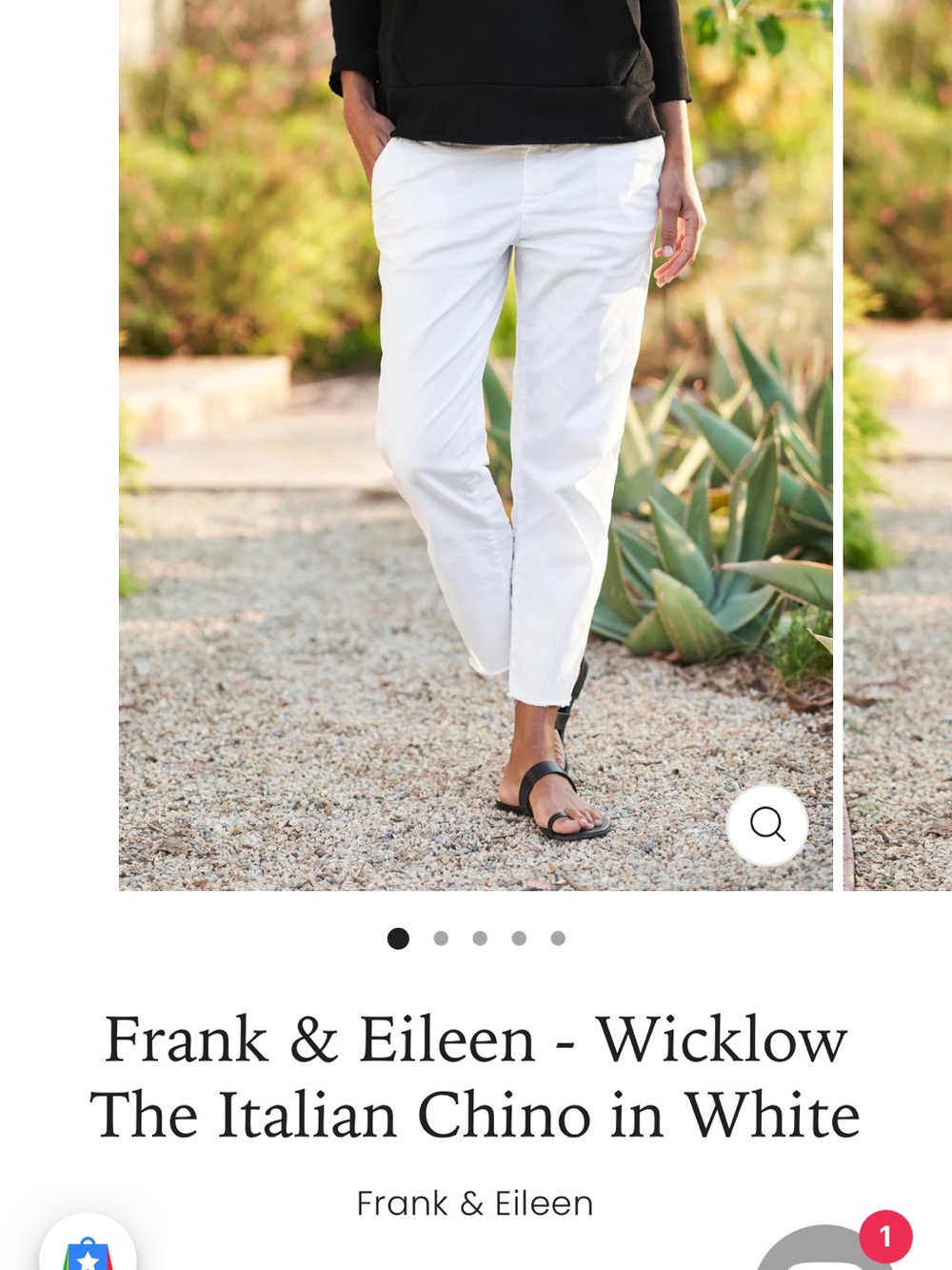 Frank & Eileen - Wicklow The Italian Chino in White. Size 6. EUC